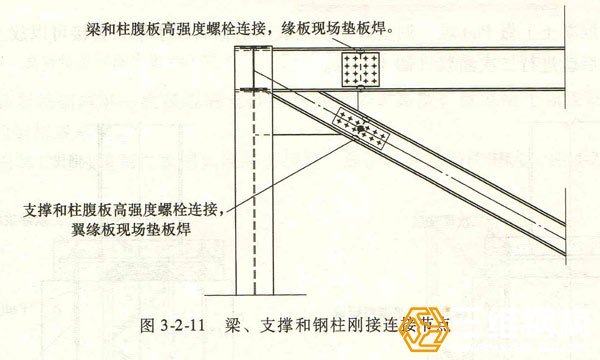 图梁、支撑和钢柱刚接连接节点